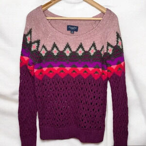 American Eagle Women's Fair Isle Pullover Sweater Size S Multicolor Long Sleeve